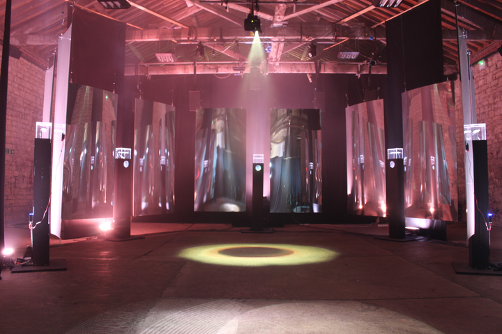 Particle Shrine by Christo Squier. Immersive audiovisual generative art installation. Science Gallery London. Particle Physics and Cosmic rays.