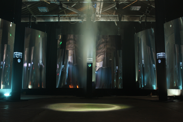 Particle Shrine by Christo Squier. Immersive audiovisual generative art installation. Science Gallery London. Particle Physics and Cosmic rays.