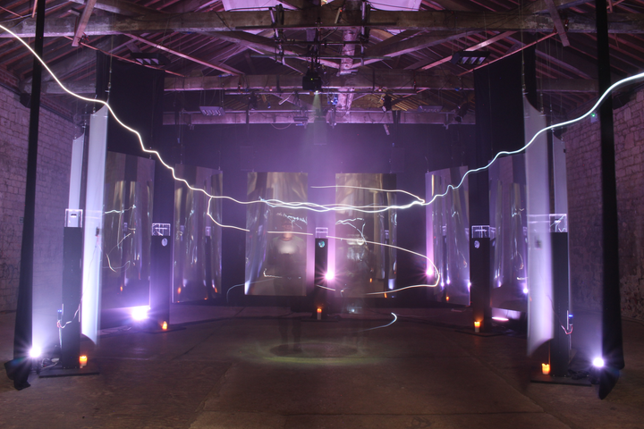 Particle Shrine by Christo Squier. Immersive audiovisual generative art installation. Science Gallery London. Particle Physics and Cosmic rays.