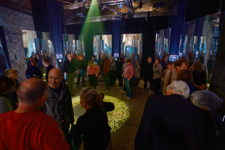 Particle Shrine by Christo Squier. Immersive audiovisual generative art installation. Science Gallery London. Particle Physics and Cosmic rays.