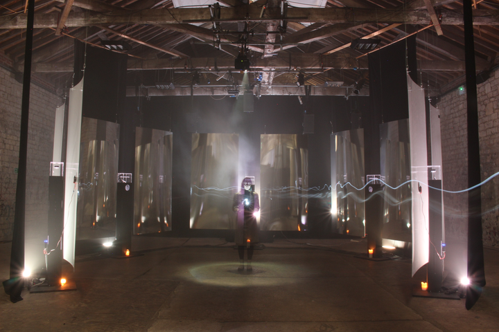 Particle Shrine by Christo Squier. Immersive audiovisual generative art installation. Science Gallery London. Particle Physics and Cosmic rays.