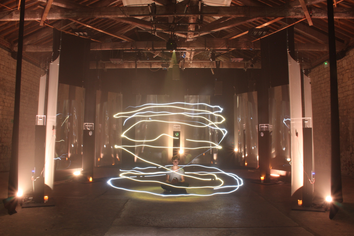 Particle Shrine by Christo Squier. Immersive audiovisual generative art installation. Science Gallery London. Particle Physics and Cosmic rays.